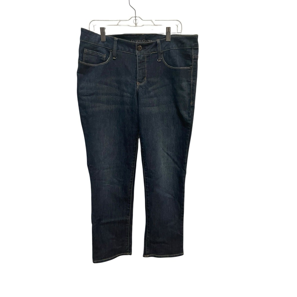 Women's Dark Wash Straight‎ Leg Jeans Size 14 Classic Casual Denim Faded Glory